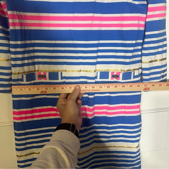 Lilly Pulitzer Lena Tiki Dress Striped Lapis Blue Pink White Gold Buttons Small - Picture 6 of 14